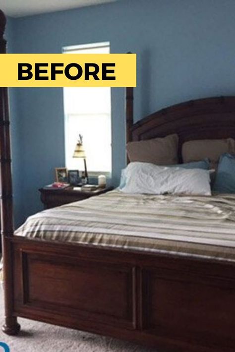 Decorating on a budget can be hard but this makeover idea is cheap and easy. Check out the before and after photos for this quick romantic, modern and cozy master bedroom decor project. #diy #bedroom #makeover | sponsored Redecorate Bedroom On A Budget, Diy Bedroom Makeover, Cheap Bedroom Makeover, Dark Bedroom Furniture, Affordable Bedroom, Bedroom Updates, Room Painting, Budget Bedroom, Thrifty Decor