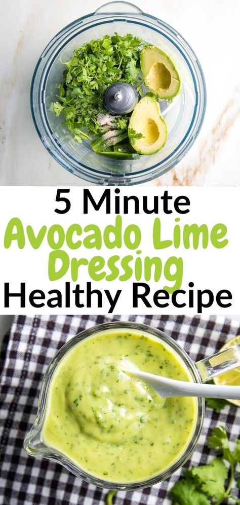 Healthy Avocado Dressing, Vegan Avocado Dressing, Avocado Cilantro Lime Dressing, Avocado Dressing Recipe, Avocado Cilantro Dressing, Vegan Dressings, Dairy Free Dressing, Oil Free Salad Dressing, Avocado Lime Dressing