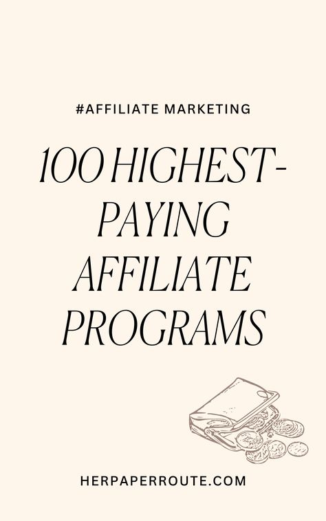 Welcome to HerPaperRoute’s directory of high paying affiliate programs for bloggers! This is a big affiliate program directory featuring brands and that are looking for bloggers to join their affiliate programs right now. Spanning many niches! 100 high-paying affiliate programs are on this page, and 3,000 more are in the High-Paying Affiliate Program Database. I update this big list of high-paying affiliate programs for bloggers, so be sure to bookmark this page. Affiliate Marketing Companies, Canva Affiliate Marketing, Best Affiliate Marketing For Beginners, High Ticket Affiliate Programs, High Paying Affiliate Programs, Home Decor Affiliate Programs, How To Be An Affiliate Marketer, Best Affiliate Marketing Niches, Affiliate Marketing Niche