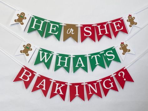 Excited to share this item from my #etsy shop: Gingerbread What’s Baking Gender Reveal Banner -Christmas Banner- Gingerbread Baby Shower Decor- Christmas Baby Shower Banner- Boy or Girl #babyshower #heorshebanner #gingerbreadshower What’s Baking Gender Reveal Christmas, What’s Baking Gingerbread Gender Reveal, December Gender Reveal, Christmas Gender Reveal, Gingerbread Baby, Oh Baby Cake Topper, Gender Reveal Banner, Gender Reveal Themes, Banner Christmas