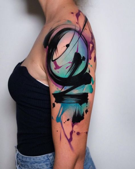 Watercolor Tattoo Style, Abstract Tattoo For Women, Abstract Watercolor Tattoo, Star Tattoo On Shoulder, Tattoo Abstract, Abstract Art Tattoo, Abstract Tattoo Ideas, Girl Shoulder Tattoos, Butterfly Tattoo On Shoulder