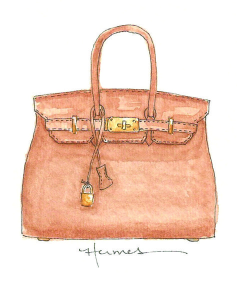 Hermes Birkin Bag, Bag Illustration, Drawing Bag, Fashion Illustration Vintage, Painting Wall Decor, Vintage Hermes, Anna Wintour, Illustration Vintage, Decor Fashion