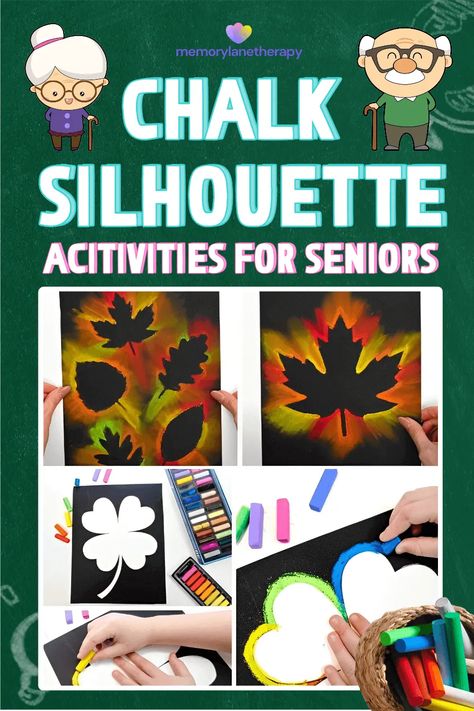 Elevate senior creativity with our Chalk Silhouette Art project. This engaging activity blends vibrant chalks and the charm of silhouettes, resulting in stunning visual contrasts. Simple yet captivating, it's the perfect way for seniors to express themselves artistically. Join in the joy of discovering new forms of self-expression and creating beautiful chalk masterpieces together. Craft For Seniors Assisted Living, Art For Seniors, Crafts For Seniors Assisted Living, Fun Activities For Seniors, Activity For Seniors, Activities For Seniors, Senior Crafts, Elderly Activities, Art Projects For Adults