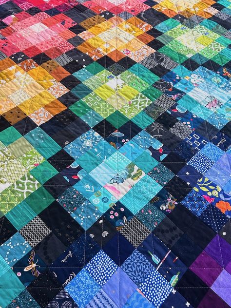 in the Quilting Studio, no. 44 — Stitched in Color Gradient Quilts, Scrappy Celebration Quilt, Quilt Patterns Rainbow, 2.5 Inch Square Scrap Quilt Patterns, Monochromatic Quilt, Rainbow Batik Quilt, 4 Patch Quilt, Rainbow Hst Quilt, Quilt Scraps