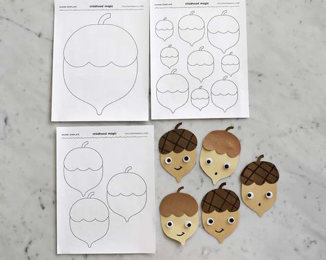 Acorn Template - Free Printable - Childhood Magic Acorn Preschool, Acorn Template, Preschool Apple Unit, Acorn Art, Turkey Template, Bus Crafts, How To Make A Paper Bag, Apple Preschool, Apple Unit