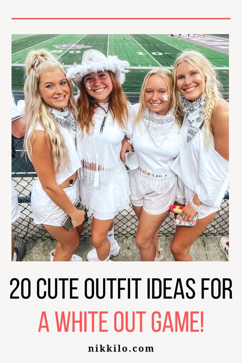 Cute White Out Football Game Outfits, All White Football Game Outfit, Football White Out Outfit, White Out Basketball Game Outfit, White Out Day Spirit Week, Whiteout Outfit Football Game, White Out Outfits Football, White Out Game Outfit, White Out Game Outfit Football