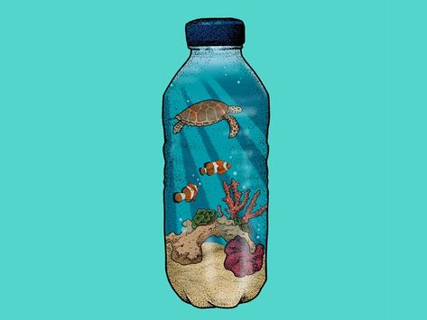 A Plastic Ocean by Amy Jackson on Dribbble Ocean Acidification Art, No Plastic Illustration, Ocean Pollution Drawing, Life Below Water Drawing, Ocean Awareness Art, Plastic Pollution Painting, Beat Plastic Pollution Poster Drawing, Ocean Pollution Art, Plastic Pollution Art