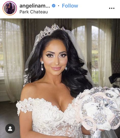 Angelina Pivarnick is a stunning bride. Almost looks like Kim Kardashian's twin. Angelina Pivarnick, Summer Hair Styles, Fairytale Bride, Jersey Shore Wedding, Celebrity Wedding Photos, Bridal Veils And Headpieces, Long Hair Wedding Styles, Bridal Hair And Makeup, Jersey Shore