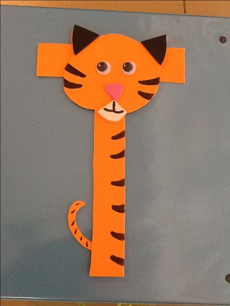 T is for Tiger. Fun letter t craft for preschool Letter T Crafts, Letter P Crafts, Preschool Letter Crafts, Craft Letters, Alphabet Crafts Preschool, Abc Crafts, Alphabet Letter Crafts, The Letter T, Letter Crafts