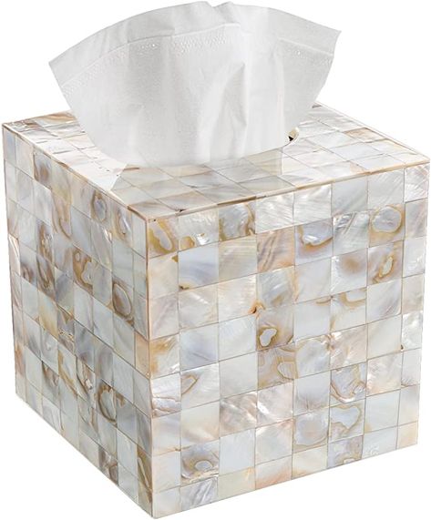 Amazon.com: Creative Scents Tissue Box Cover Square – Decorative Square Tissue Box Holder for Bathroom Finished in Beautiful Mother of Pearl Shells - Tissues Cube Box Cover with Durable Bottom Slider (Milano) : Home & Kitchen Square Tissue Box Cover, Tissue Napkins, Tissue Paper Holder, Facial Tissue Box, Napkin Dispenser, Toilet Paper Storage, Decorative Napkins, Vanity Countertop, Tissue Box Holder