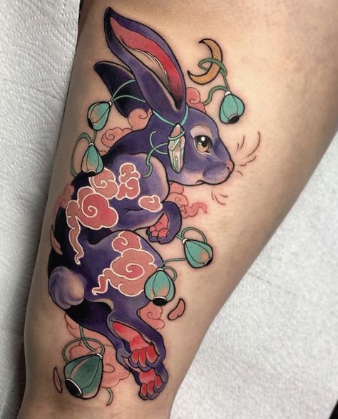 Psy Tattoo, Animal Spirit Tattoo, Outer Forearm Tattoo, Tattoo Japanese Style, Rabbit Tattoo, Neotraditional Tattoo, Tattoos Meaning, Bunny Tattoos, Rabbit Tattoos