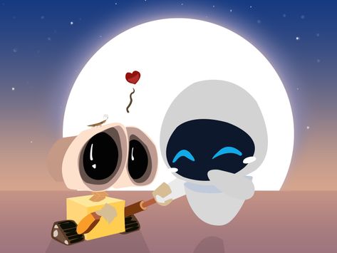 Wall-E & Eva by Ayush Shrestha on Dribbble Wall E Eva, Walle Y Eva, Walle And Eva, Pixar Animated Movies, Pixar Quotes, Laptop Wallpaper Quotes, Wall E Eve, Disney Ships, Procreate Ipad Art