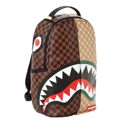 Sprayground Paris Vs Florence Shark Backpack - Brown Globe Skate Shoes, Shark Backpack, Spray Ground, Stylish Travel Bag, Bape Shark, Urban Backpack, Louis Vuitton Luggage, Brown Backpacks, Streetwear Accessories