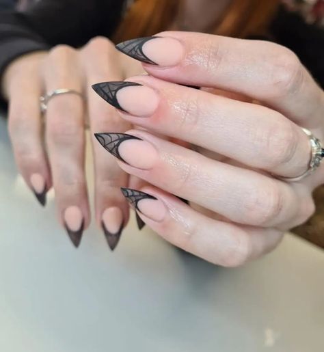 Spiderweb French Tip, Spider Web Nails Easy, Nails Spider Web, Spider Web Nails, Nails Spider, Acrylic Nails Stiletto, Pointy Nails, Nails Stiletto, Paws And Claws