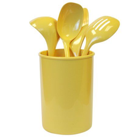 Lemon Kitchen Decor, Yellow Kitchen Decor, Lemon Kitchen, Sunflower Kitchen, Kitchen Decorations, Plastic Utensils, Slotted Spoon, Utensil Crock, Lemon Decor