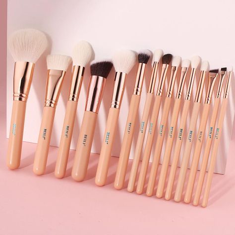 none Gold Makeup Brushes, Rose Gold Makeup Brushes, Natural Hair Brush, Blush Eyeshadow, Pink Makeup Brush, Eyeshadow Brush Set, Rose Gold Makeup, Bronzer Brush, Mascara Brush