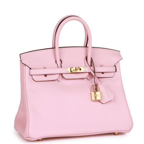 This Birkin is of Rose Sakura swift leather with gold hardware and features tonal stitching, front flap, two straps with center toggle closure, clochette with lock and two keys, and double rolled handles.The interior is lined with Rose Sakura chevre and has one zip pocket with an Hermes engraved zipper pull and an open pocket on the opposite side.Collection: XOrigin: FranceCondition: Pristine; new or never (plastic on hardware)Accompanied by: Hermes box, Hermes dustbag, clochette, lock, two keys, clochette dustbag, rainhat, care booklet, ribbon and feltMeasurements: 10" width x 7.5" height x 4.75" depth; 2.75" handle drop Pink Birkin Outfit, Pink Birkin Bag, Pink Birkin, Hermes Birkin 25, Hermes Box, Birkin 25, Pretty Bags, Hermes Birkin, Brunei