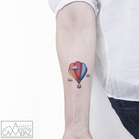 Minimalist-simple-tattoos-ahmet-cambaz Wildflowers Tattoo, Hot Air Balloon Tattoo, Air Balloon Tattoo, Cute Animal Tattoos, Balloon Tattoo, Nerd Tattoo, Small Tattoos Simple, Disney Tattoo, Cute Small Tattoos