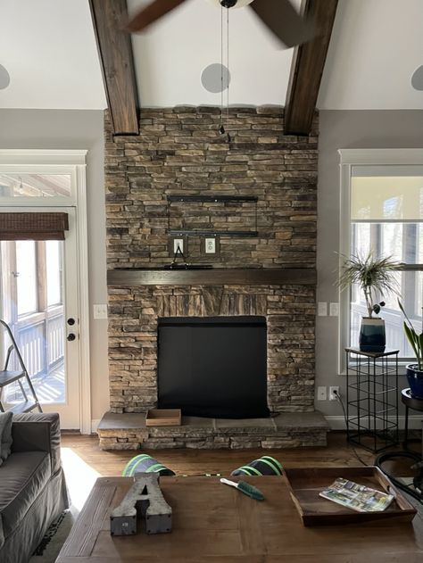 Brown Stone Fireplace, Dark Stone Fireplace, Stack Stone Fireplace, Stacked Stone Fireplaces, Fireplace Stone, Lime Wash, Southwestern Home, The Fireplace, Stacked Stone