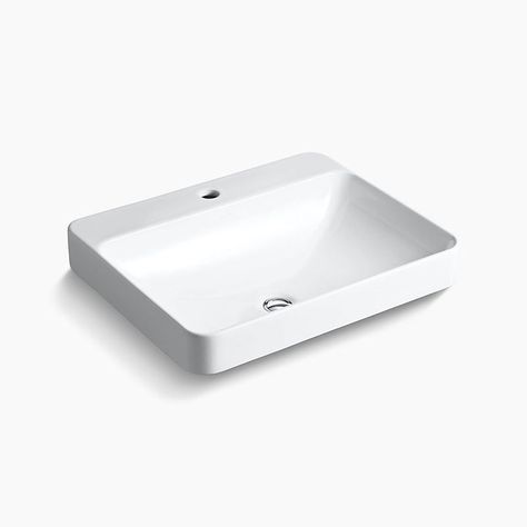 Sleek and contemporary, the Vox Rectangle vessel-style sink features a wide, shallow basin and rounded edges in true minimalist fashion. Rectangle Vessel Sink Bathroom, Humble House, How To Install Countertops, Undermount Bathroom Sink, Vessel Sink Bathroom, Energy Efficient Homes, Promotional Design, Sink Bathroom, Undermount Sink