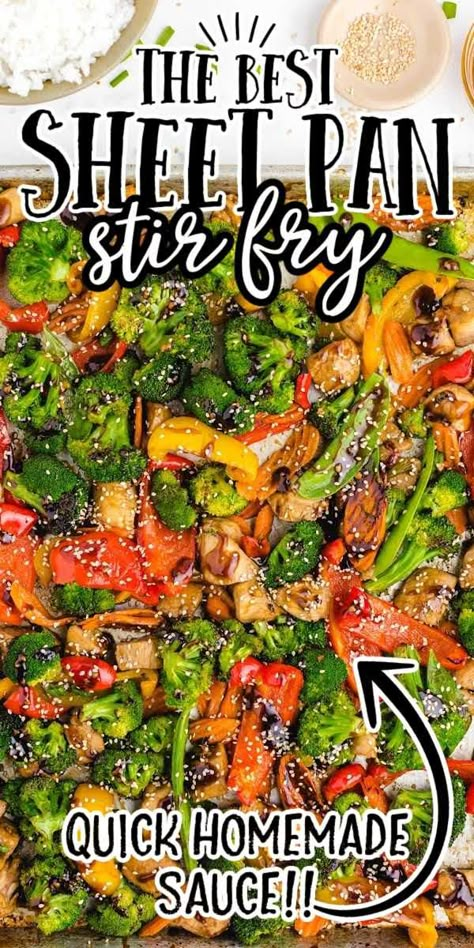 Sheet Pan Stir Fry, Rainbow Veggies, Sheet Pan Meals Chicken, Recipe Sheet, Sheet Pan Dinners Chicken, Quick Stir Fry, Sheet Pan Suppers, Sheet Pan Dinners Recipes, Cheap Meal Ideas