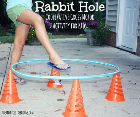 activities for kids rabbit hole                                                                                                                                                      More Gymnastics Games For Kids, Building Games For Kids, Gym Games For Kids, Camp Games, Group Games For Kids, Pe Activities, Gross Motor Activity, Summer Youth, Quick Workouts