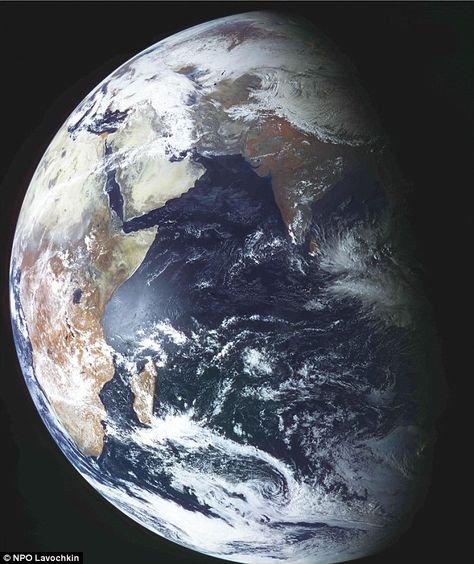 An amazing image of Earth taken by Elektro-L on February 26. The satellite's images are quite different to those captured by Nasa over the years due to different data and methods of interpreting that data Real Earth, Weather Satellite, Nasa Earth, Round Earth, Planetary Science, What A Wonderful World, Satellite Image, Earth From Space, Space Science