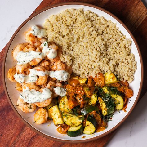 Greek Shrimp Bowls with Quinoa - a delicious summer recipe. This recipe is easy to make and ready in less than 30 minutes. It is naturally gluten free and pescatarian and can easily be made dairy free. Gluten Free Dairy Free Greek Recipes, Yummy Shrimp Recipes, Lemon Butter Shrimp, Shrimp Bowls, Cottage Cheese Pasta, Greek Shrimp, Honey Shrimp, Quinoa Benefits, Lentil Meatballs