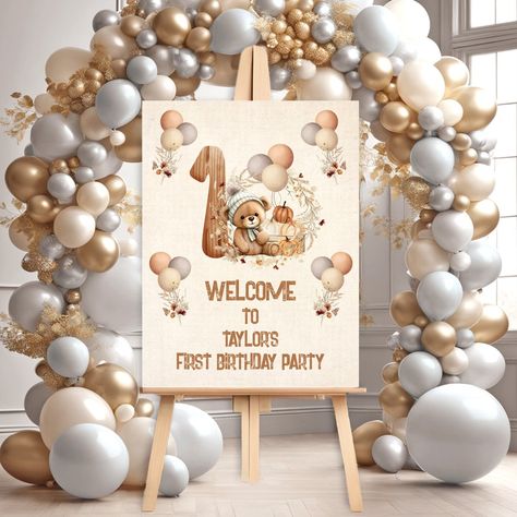 Teddy Bear Theme Birthday Party Decorations, Teddy Theme Birthday Decoration, Teddy Birthday Theme, 1st Year Birthday Decoration Ideas, One Year Baby Boy Photoshoot, One Year Birthday Decoration Ideas, Teddy Themed Birthday Party, Teddy Bear Theme Party 1st Birthdays, Birthday Party Entrance Decoration