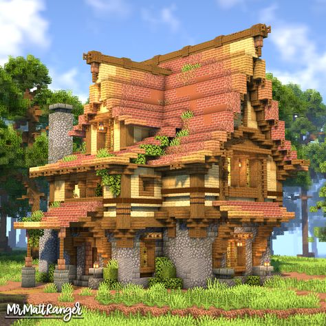 A Medieval Minecraft House with a full Interior You can download this build on my Patreon, just follow the link! Oak Builds Minecraft, Minecraft House Ideas Vanilla, Desert Home Minecraft, 1600s House, Minecraft Cottage House Ideas, Bdubs Hermitcraft Builds, Minecraft Tea House, Minecraft Builds Medieval, Mesa House Minecraft