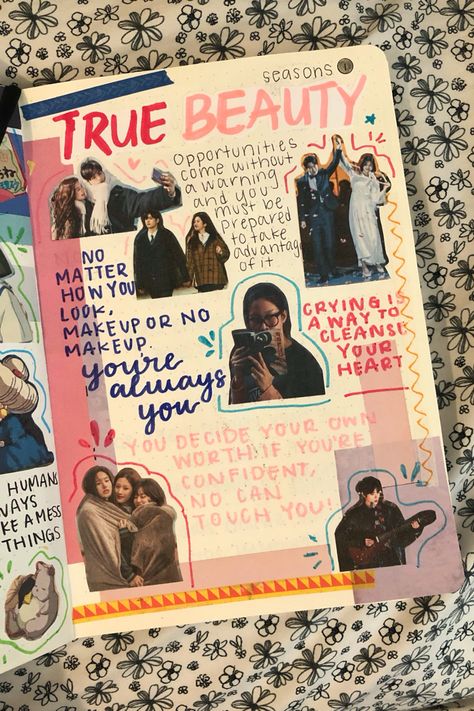 True Beauty K-Drama in my tv show and film journal Aesthetic Pages For Journal, Barbie Journal Page, Bujo Design Ideas, Kdrama Scrapbook Ideas, K Drama Books, K Drama Journal Ideas, True Beauty Journal, Tv Shows Journal, True Beauty Drawing