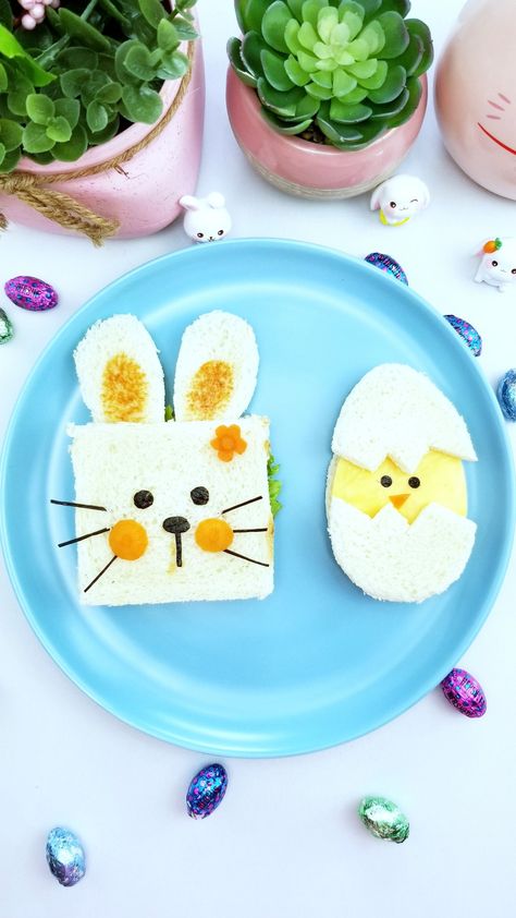 Cute Sandwich Ideas, Sandwich Decoration Ideas, Kids Sandwich Ideas Schools, Easter Themed Kids Lunch, Easter Sandwiches, Bunny Sandwiches, Creative Sandwich Ideas, Cute Sandwiches, Bento Snacks