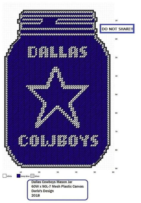 Dallas Cowboys Plastic Canvas Patterns, Mason Jar Plastic Canvas, Cowboy Cross, Cowboy Crochet, Canvas Door Hanger, Mason Jar Glasses, Christmas Tree Skirts Patterns, Plastic Canvas Coasters, Color Graphing