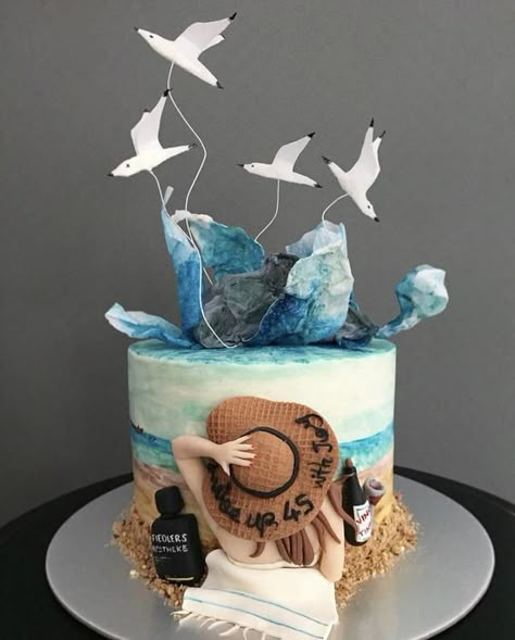 Birthday Cake With Name Edit, Name Birthday Cake, Ocean Birthday Cakes, Special Birthday Cake, Birthday Cake Write Name, Beach Themed Cakes, Birthday Cake With Name, Name Edit, Artist Cake