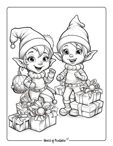 Elf Coloring Pages For Kids & Adults - World of Printables Christmas Coloring Pages Free, Adult Christmas Coloring Pages, Christmas Coloring Sheets Free Printable, Elf Coloring Pages, Elf Coloring, Elf Colouring Pages, Christmas Coloring Pages Free Printable, Elves Drawing Christmas, Christmas Character Coloring Pages