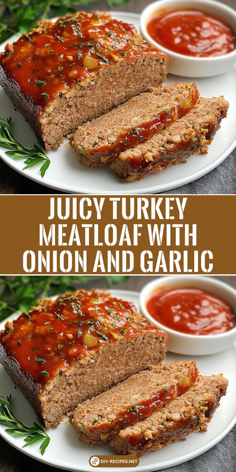 Learn how to make juicy turkey meatloaf with sautéed onions and garlic for extra flavor. A perfect comfort food dish! Meatloaf Recipes Ground Turkey, Smoked Turkey Meatloaf, Meatloaf With Ground Turkey, Best Turkey Meatloaf Recipes, Turkey And Beef Meatloaf, Turkey Burger Meatloaf, Meatloaf Recipes Turkey, Simple Turkey Meatloaf, Turkey Stuffing Meatloaf