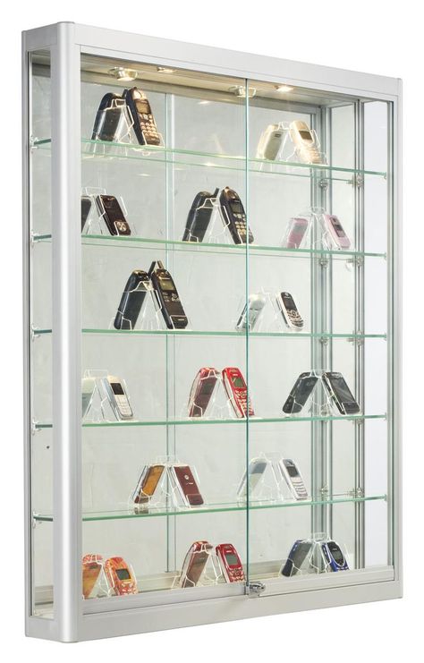 3x4 Wall Mounted Display Case w/Slider Doors, Mirror Back, Locking - Silver Slider Doors, Wall Mounted Display Case, Wall Mounted Display Cabinets, Cabinets With Glass Doors, Shelves Display, Slider Door, Diy Display, Glass Cabinets Display, Tempered Glass Shelves