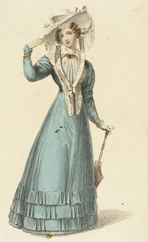 Fashion Plate (Promenade Dress) | LACMA Collections 1800s Aesthetic, 1800s Women, Promenade Dress, 1820s Fashion, Little Dorrit, Regency Era Fashion, Era Fashion, 1800s Fashion, Century Dress