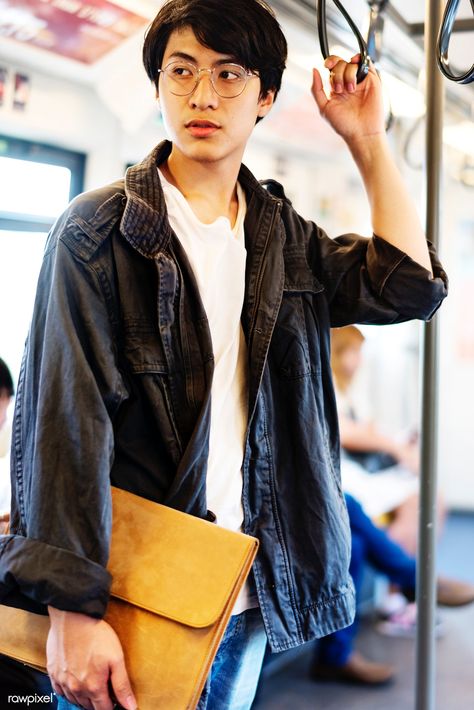 Asian Guy Stand Bus Public Transportation | premium image by rawpixel.com Standing On Subway Reference, Nespresso Photography, Bus Reference, Public Photography, Subway Photoshoot, Urban Shoot, Sketching Reference, Bus Photography, Train Drawing