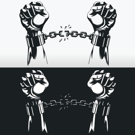 Breaking Chains Drawing, Hands Breaking Chains Drawing, Hands Breaking Chains, Handcuff Tattoo, Chain Drawing, Breaking Chains, Africa Art Design, Vector Art Design, Strong Hand