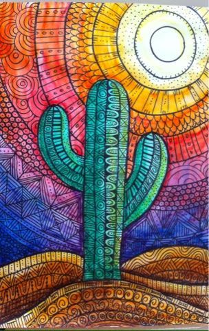 Mrs. Meledki's 3rd grade Tuesday Art   (Above) Arooba, Devyn & Evy                   Mrs. Hall's 3rd grade Friday class    (Ab... Classe D'art, Patterns Ideas, Cactus Art, Zentangle Art, Zentangle Patterns, Mexican Art, Elements Of Art, Art Classroom, Elementary Art