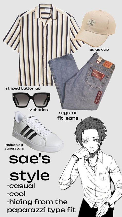 #sae #bluelock #style Kpop Clothes Men, Anime Inspired Outfits Men, Anime Style Clothes, Anime Fits, Styles For Guys, Outfits For Guys, Itoshi Sae, Guys Fashion Casual, Adidas Og