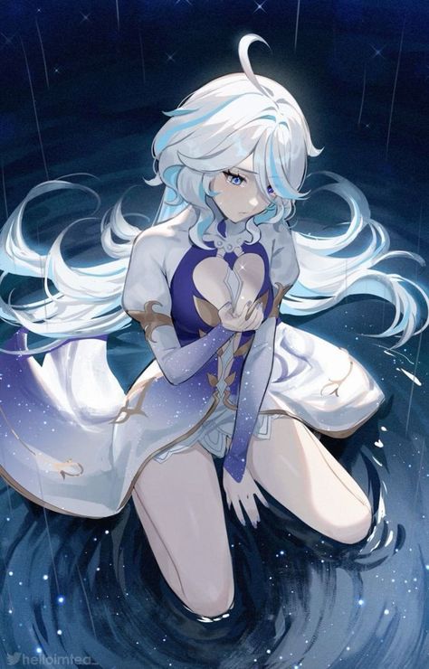 Anime Character, Water, Anime, Hair, Blue, White