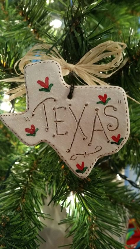 Texas Christmas Ornaments, Texas Ornaments, Salt Dough Christmas Ornaments, Texas Christmas, State Ornaments, Ornaments Homemade, Christmas Ornaments Homemade, Salt Dough, Christmas Trees