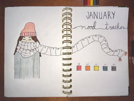 Winter Mood Tracker, Winter Mood, Bullet Journal Mood, Bullet Journal Layout, Journal Layout, Mood Tracker, Layout Ideas, Creative Art, Photo Wall