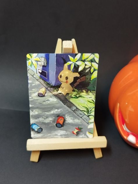 Pokémon painting TCG cards Pokemon Cards Painted, Pokemon Gift Ideas Diy, Pokemon Card Painting, Painted Pokemon Cards, Pokemon Card Crafts, Pokémon Painting, Pokemon Ideas, Pokemon Painting, Tcg Cards