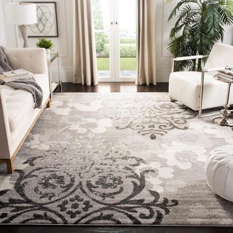 Safavieh Adirondack Silver/Ivory 8 ft. x 10 ft. Area Rug-ADR114B-8 - The Home Depot Office Area Rugs, Lodge Style, Floral Damask, Silver Rug, Contemporary Chic, Floral Area Rugs, Ivory Rug, Online Home Decor Stores, Grey Rugs