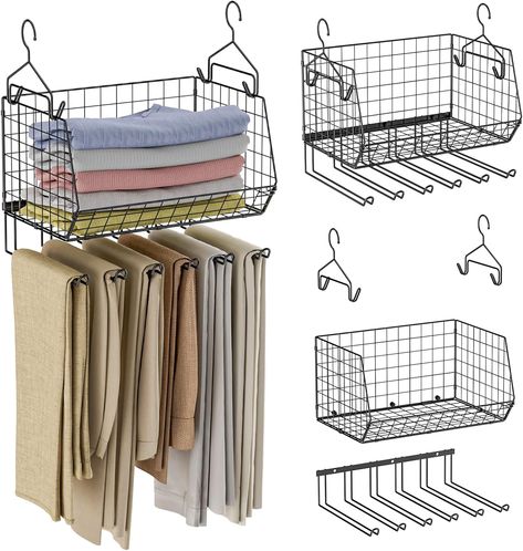 Amazon.com: X-cosrack Hanging Closet Organizers and Storage with Pants Hanger, Collapsible Hanging Closet Shelves, Adjustable Hanging Organizer for Closet & RV, Black, 2-Packs : Home & Kitchen Maximize Small Closet Space, Maximize Small Closet, Space Saving Closet, Dorm Closet Organization, Hanging Closet Shelves, Hanging Clothes Organizer, Plastic Wardrobe, Tiny House Closet, Pant Storage