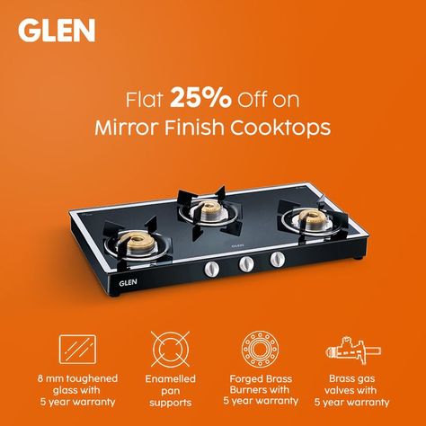 The smart & elegant Glen Mirror finish cooktops with forged brass burners and reinforced toughened glass don a new designer hat with their mirror finish periphery. These cooktops are a fusion of style and simplicity. #glencooktops #gasstove #mirrorcooktop #glasscooktop #MakeWithGlen Gas Stoves, Glass Cooktop, Instagram Template Design, Cosmetic Design, Motion Graphics Design, Cooktops, Graphic Design Lessons, Cute Little Drawings, Gas Stove