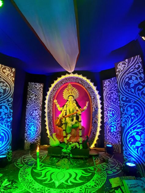 Saraswati Puja Pandal, Puja Decoration, Maa Saraswati, Saraswati Puja, Saraswati Devi, Mom Tattoo Designs, Mom Tattoo, Saraswati Goddess, Marriage Decoration